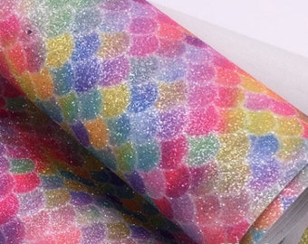 Rainbow Mermaid Scales Glitter Canvas - 9x12" SHEET - Embroidery Applique Vinyl Supply - Hair Bow Supply - Earring Supply - In the Hoop