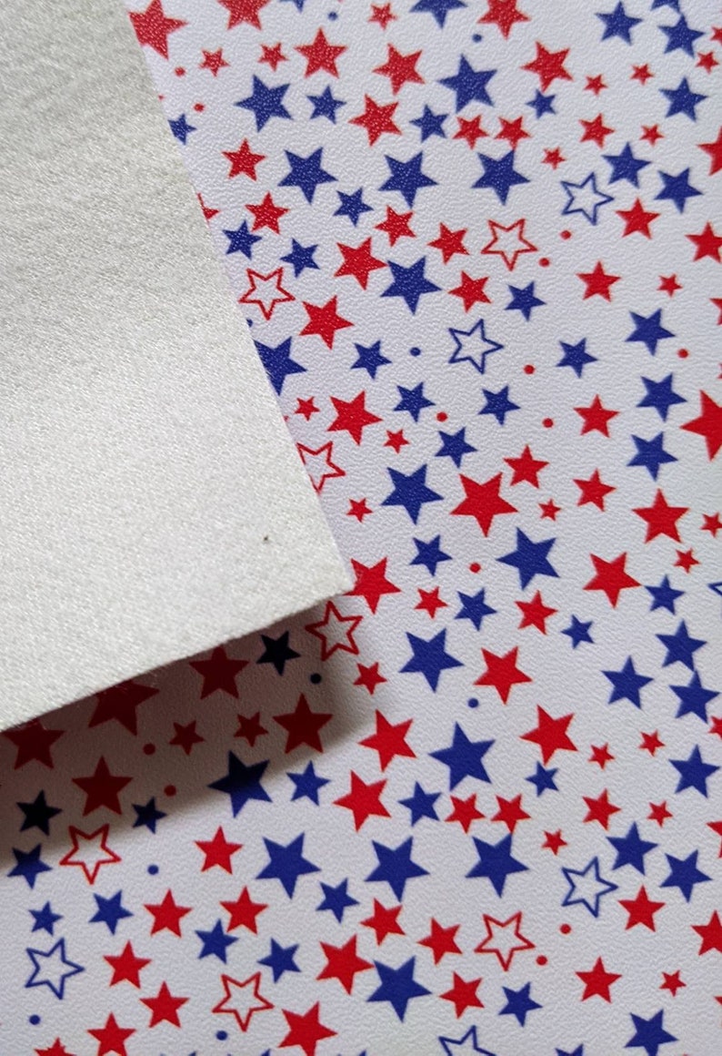 Faux Vegan Leather for Earrings Patriotic Stars Vinyl Fabric 12x52 ROLL Embroidery Supply Red White Blue Vinyl Hair Bow Vinyl