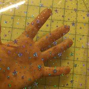 Holographic Star Yellow Jelly Tint Pool Vinyl - 9x12&quot; FOGLIO Ricamo PVC Film - Ricamo Applique Vinyl Supplies - Pellicola Trasparente
