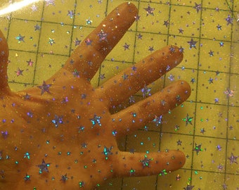 Foglio di vinile olografico Star Glitter Yellow Tint - 9x12" foglio ricamo PVC Film - Ricamo Applique Vinyl Supplies - Pellicola trasparente