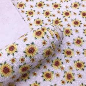 Lona com brilho branco de girassol - FOLHA de 9x12" - Vinil com laço de cabelo - Tecido no aro - Fornecimento de bordado para costura - Brincos DIY