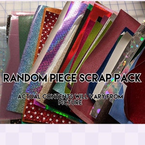 Random Sewing Vinyl Scrap Pack -- Contents Will Vary From Picture -- Hair Bow Vinyl - Canvas, Glitter & Jelly Vinyl - Applique Faux Leather