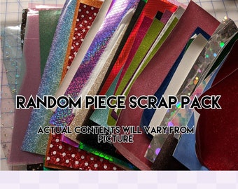 Random Sewing Vinyl Scrap Pack -- Contents Will Vary From Picture -- Hair Bow Vinyl - Canvas, Glitter & Jelly Vinyl - Applique Faux Leather