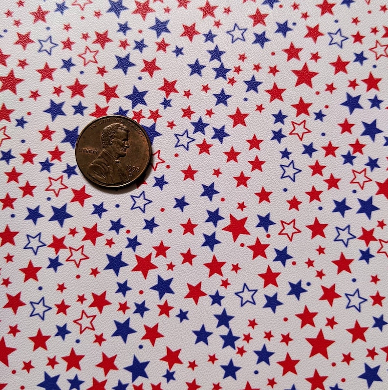 Faux Vegan Leather for Earrings Patriotic Stars Vinyl Fabric 12x52 ROLL Embroidery Supply Red White Blue Vinyl Hair Bow Vinyl