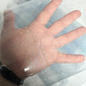 Blue Tinted Glitter Jelly Vinyl - 9x11.5&quot; Sheet Embroidery PVC Film - Embroidery Applique Vinyl  Supply - Bow Supply - Transparent Film