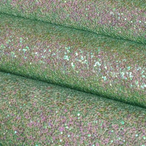 Lona com glitter robusto iridescente verde menta - FOLHA de 9 x 12 "- Vinil com laço de cabelo - Tecido no aro - Fornecimento de bordado para costura - Brincos DIY