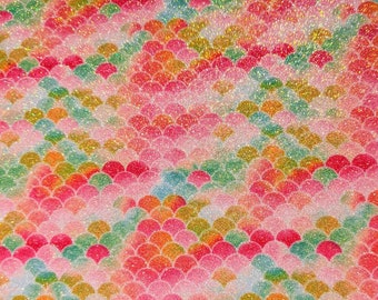 Sherbet Mermaid Scales Glitter Vinyl - 9x12" SHEET - Embroidery Canvas Backed Vinyl - Applique Vinyl Supply - Bow Supply - Faux Leather