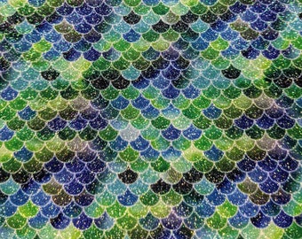 Green & Blue Mermaid Scales Glitter Vinyl - 9x12" SHEET - Embroidery Canvas Backed Vinyl - Applique Vinyl Supply - Bow Supply - Faux Leather