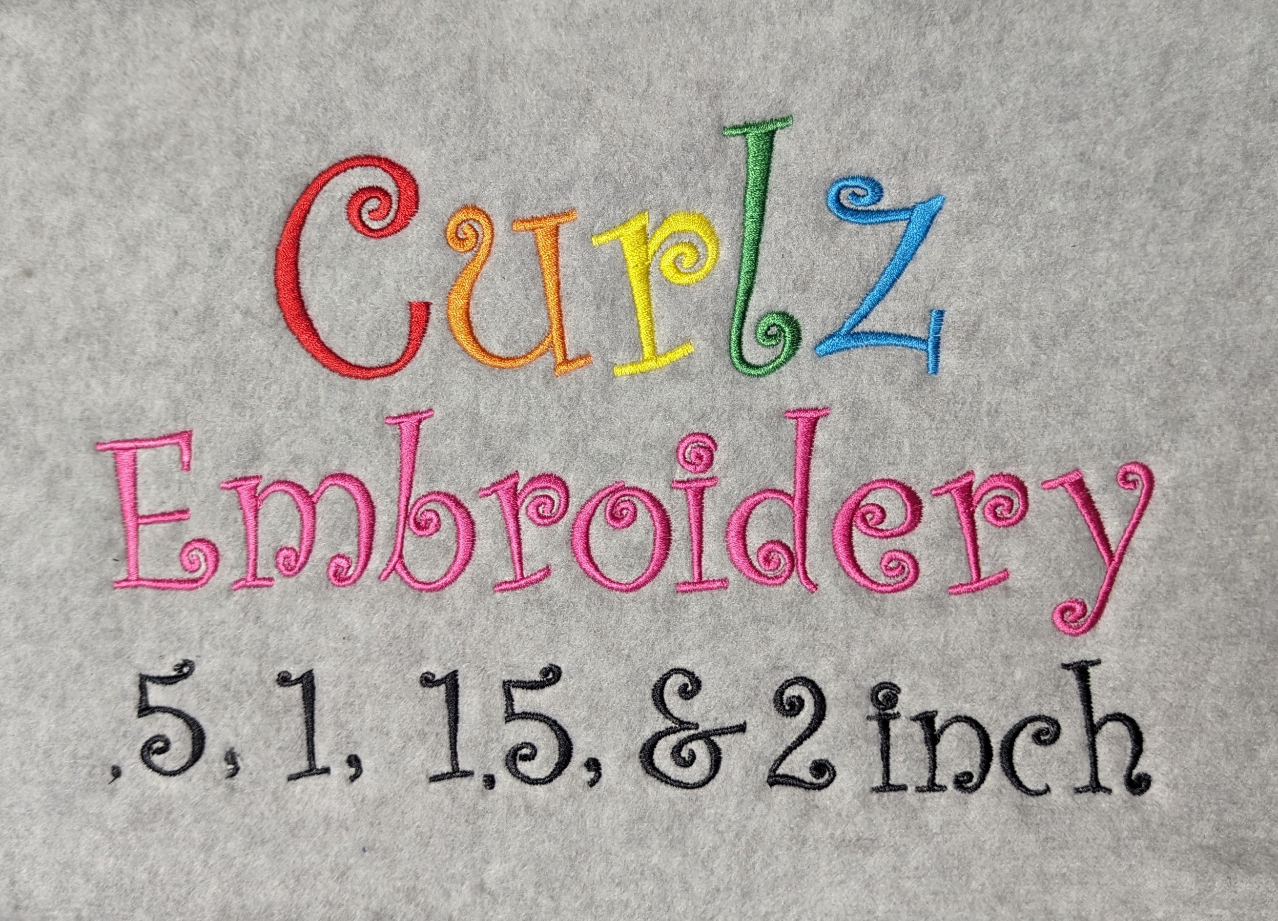 Curlz Embroidery Font, Instant Download Font, .5 Inch 1 Inch 1.5 Inch 2 ...