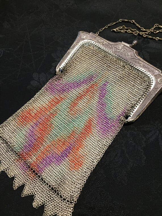 Whiting & Davis painted mesh chatelaine purse - image 3