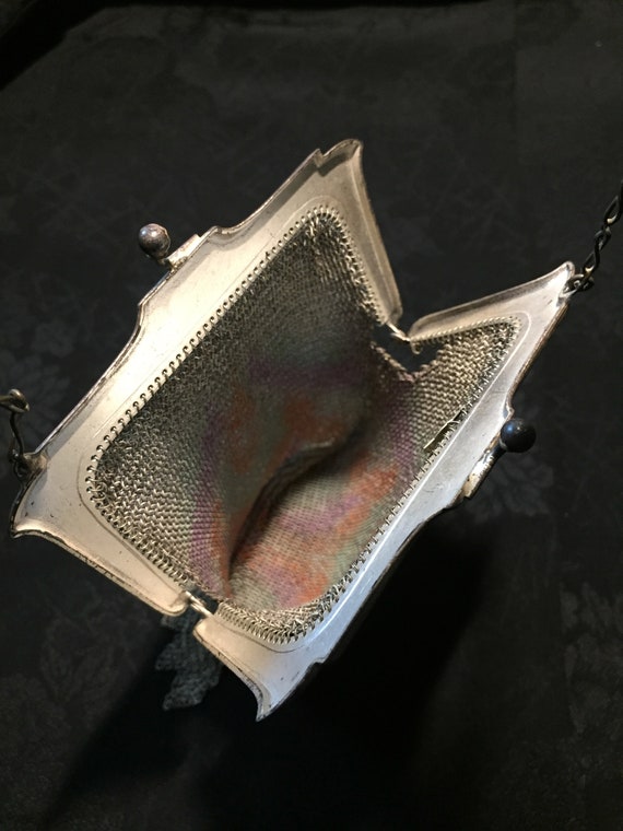 Whiting & Davis painted mesh chatelaine purse - image 5