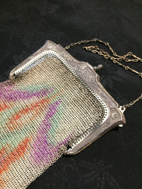 Whiting & Davis painted mesh chatelaine purse - image 4
