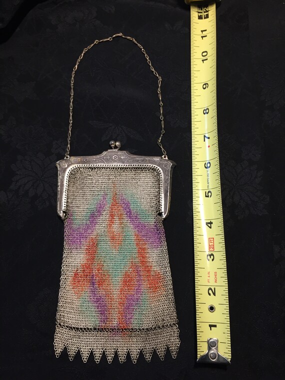 Whiting & Davis painted mesh chatelaine purse - image 8