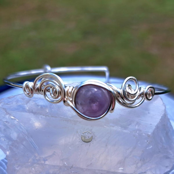 Amethyst Bracelet, Wire Wrapped Bracelet, Wire Wrapped Jewelry, Bangle Bracelet, Charm Bracelet, Witchy Jewelry, For Her