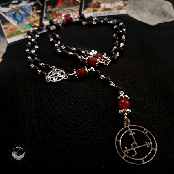 Lilith Prayer Beads Necklace, Satanic Rosary, Pagan Meditation Beads, Witch's Ladder, Witchy Gift, Devotional Jewelry, Witchy Jewelry