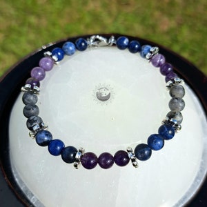 Third Eye Chakra Bracelet: Amethyst, Labradorite, Sodalite Gemstone Jewelry