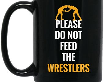 Funny Wrestling Gift - Please do not feed Large Black Mug