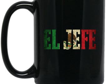 Cool EL JEFE Coffee Mug Mexican Flag Mug for Men Large Black Mug
