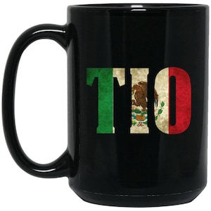 Cool Tio Gift Coffee Mug Mexican Flag Mug for Mexican Pride Vintage Look Large Black Mug