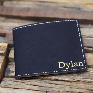 Hombres Negro Minimalista Monedero Personalizado Monedero Monogrammed Monedero Grabado Monedero Cuero Bifold Hombres Monedero Regalo para papá regalo para él