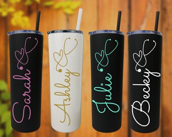 Tumbler cat Nurse Personalized Nurse Tumbler Never Underestimate A Cat Lady With A Nursing Degree Print Stainless Steel Tumbler Custom