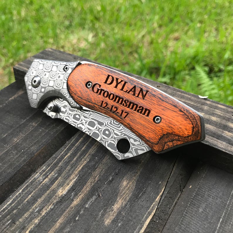 Personalized Knife, Engraved Knife, Groomsmen Knife, Groomsmen Knives, Groomsmen Knife, engraved hunting knife, groomsmen gift, damascus image 3