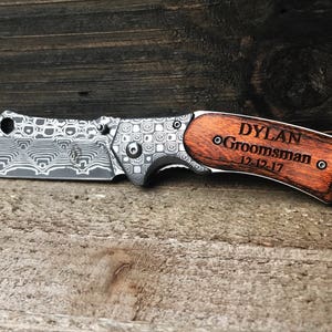 Personalized Knife, Engraved Knife, Groomsmen Knife, Groomsmen Knives, Groomsmen Knife, engraved hunting knife, groomsmen gift, damascus image 1