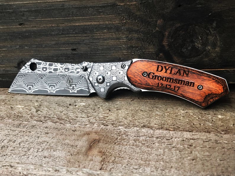 Personalized Knife, Engraved Knife, Groomsmen Knife, Groomsmen Knives, Groomsmen Knife, engraved hunting knife, groomsmen gift, damascus image 1