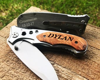 Groomsman Knife, Groomsmen Knife, Engraved knife, Personalized Knife, engraved hunting knife, engraved pocket knife, groomsmen knives