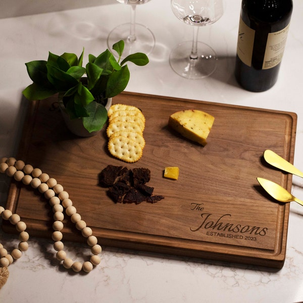 Personalized Cutting Board Wedding Gift, Bamboo Charcuterie Board, Unique Christmas Gifts Bridal Shower Gift Engraved Engagement Present