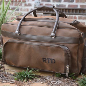 Personalized Mens Leather Bag, Groomsman Gift, leather tote, gym bag, carry on, leather duffle bag, groomsmen gift, Personalized travel bag image 2