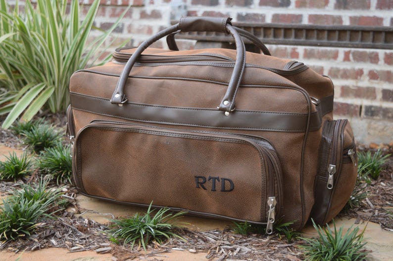 Personalized Mens Leather Bag, Groomsman Gift, leather tote, gym bag, carry on, leather duffle bag, groomsmen gift, Personalized travel bag image 2