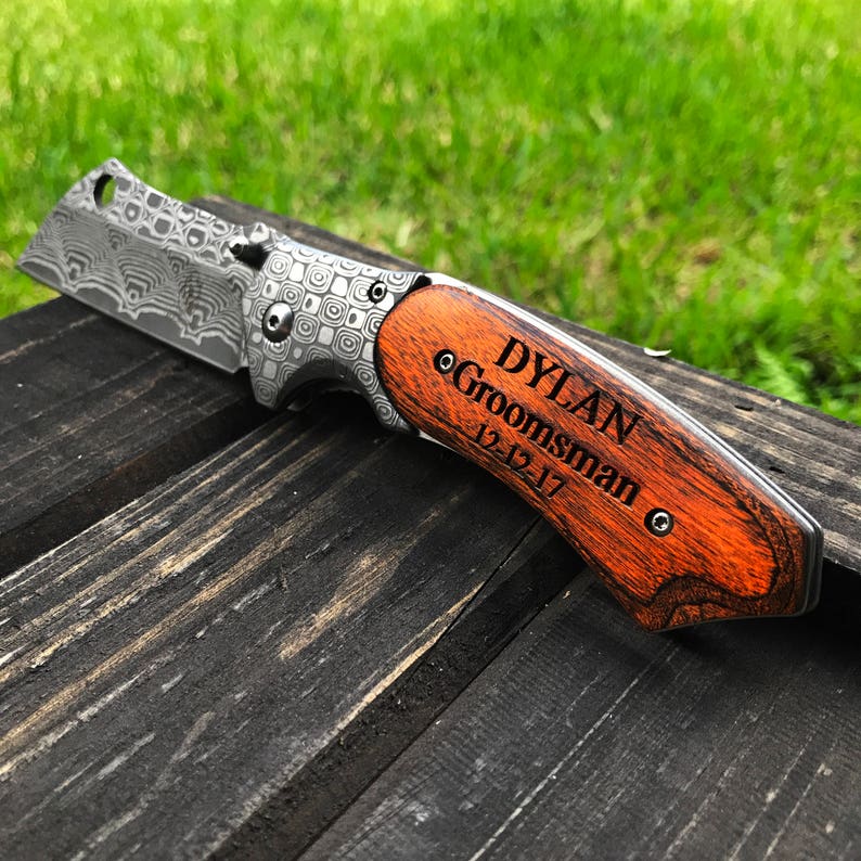 Personalized Knife, Engraved Knife, Groomsmen Knife, Groomsmen Knives, Groomsmen Knife, engraved hunting knife, groomsmen gift, damascus image 2