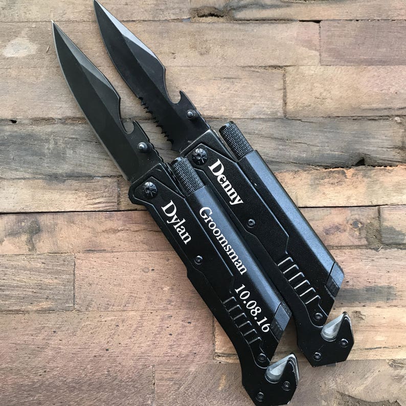 Personalized Tactical Flashlight Knife, Survival gift, pocket knife, hunting knife, multi tool, bottle opener, fire starter, cord cutter 