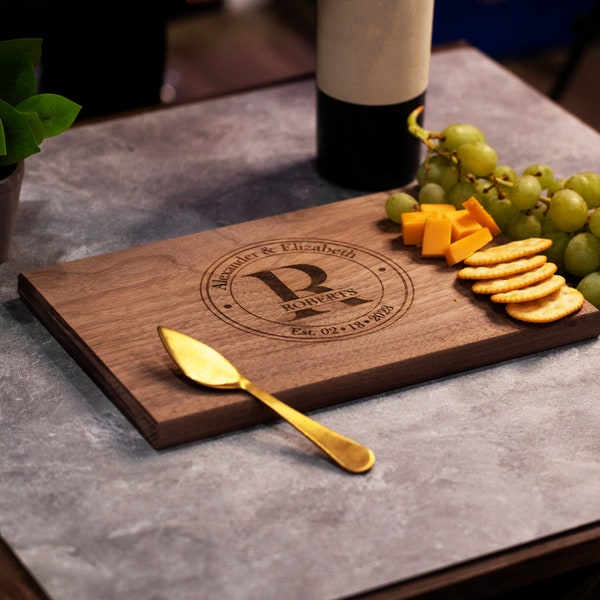 Personalized Cutting Board Wedding Gift, Custom Walnut Maple charcuterie board, unique Bridal shower gift, Engraved engagement present