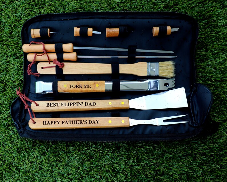 BBQ Set in Carrying Case, BBQ Set for Him, Fathers Day Gift, Gift for Husband, Personalized BBQ Set, Engraved Grill Set, Birthday Gift 