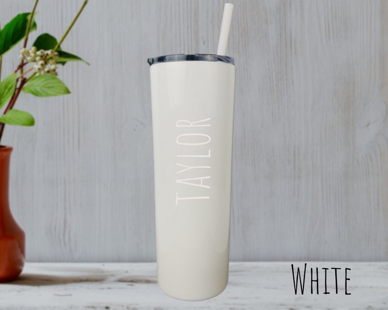 Travel Mug Coffee Mug Personalized Tumbler for Women Bridesmaid Coffee Mug Travel Mug Coffee Tumbler Skinny Tumblers Birthday Gift for Her White