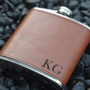 Personalized Groomsman Flasks, Leather Wrapped