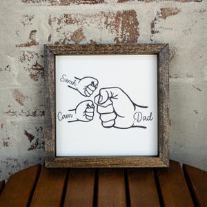Dad and Kids Fist Bump Framed Sign, Custom Kids Names Father&#39;s Day Gift, Personalized Gift for Dad, Grandpa Gift, Special Gift from Kids K69