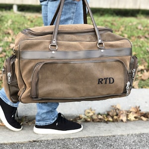 Personalized Mens Leather Bag, Groomsman Gift, leather tote, gym bag, carry on, leather duffle bag, groomsmen gift, Personalized travel bag image 4