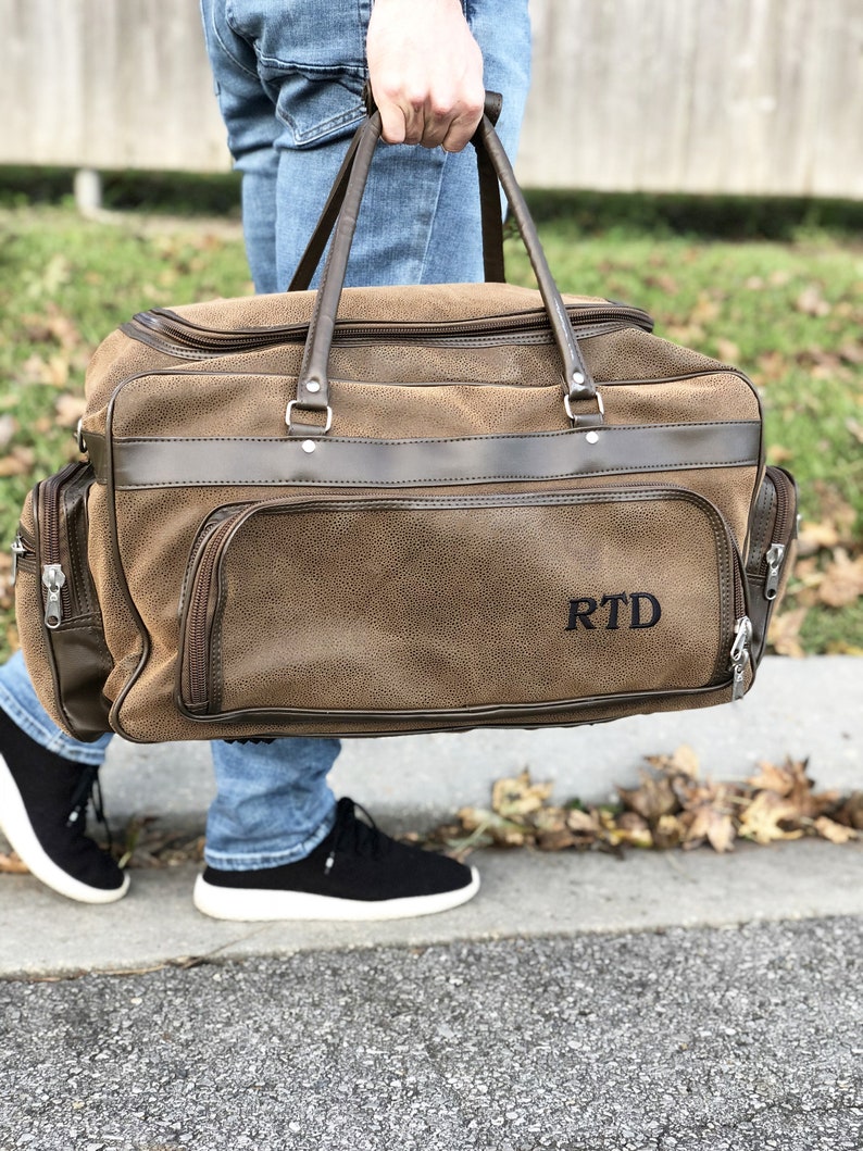 Personalized Mens Leather Bag, Groomsman Gift, leather tote, gym bag, carry on, leather duffle bag, groomsmen gift, Personalized travel bag image 4