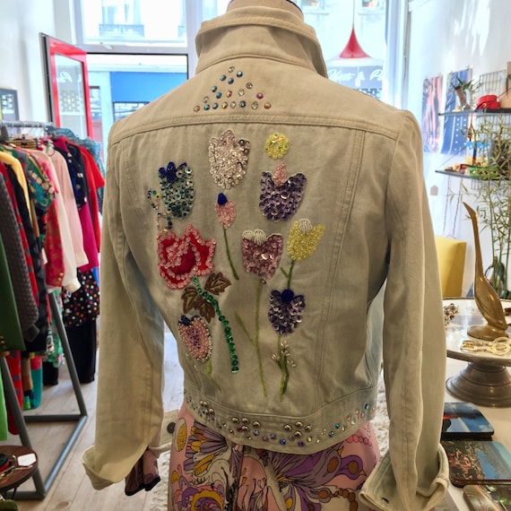 1970s roncelli beaded and studded denim jacket