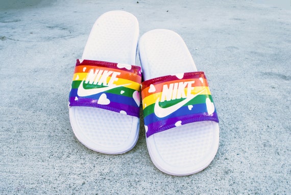rainbow nike flip flops