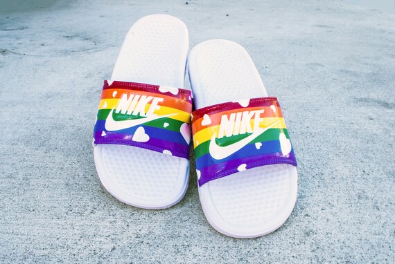 rainbow nike slides