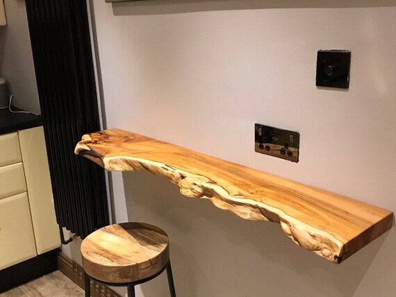 Kitchen Breakfast Bar Table Bench Live Edge Rustic Floating Etsy