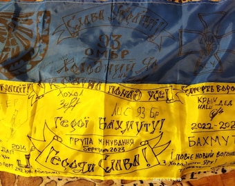 Ukraine National Flag Signed, Ukraine Flag Signed by Ukrainian Forces Soldiers, Ukraine National Flag Signed, Blue and Yellow Ukraine Flag