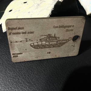 Destroyed T90 Tank Token, Mini Token Tag of russian Combat Tank Made of Burned Amor T90, Piece of Tank from Ukraine, Handcrafted Keychain