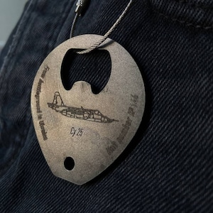 Two in One Bottle Opener & Keychain, Bottle Opener of Russian Airplane Su 25, Made of Burned Sukhoi, Recycled in Ukraine, Engraved Token