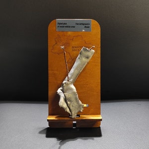 Wooden exclusive Stand with Piece Fuselage Skin of &quot;Russian SU 30 &quot; from Ukraine 2023,souvenir piece unique rare