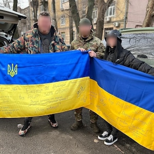 Ukraine Flag signed by Ukranian Soldiers Forces 2023